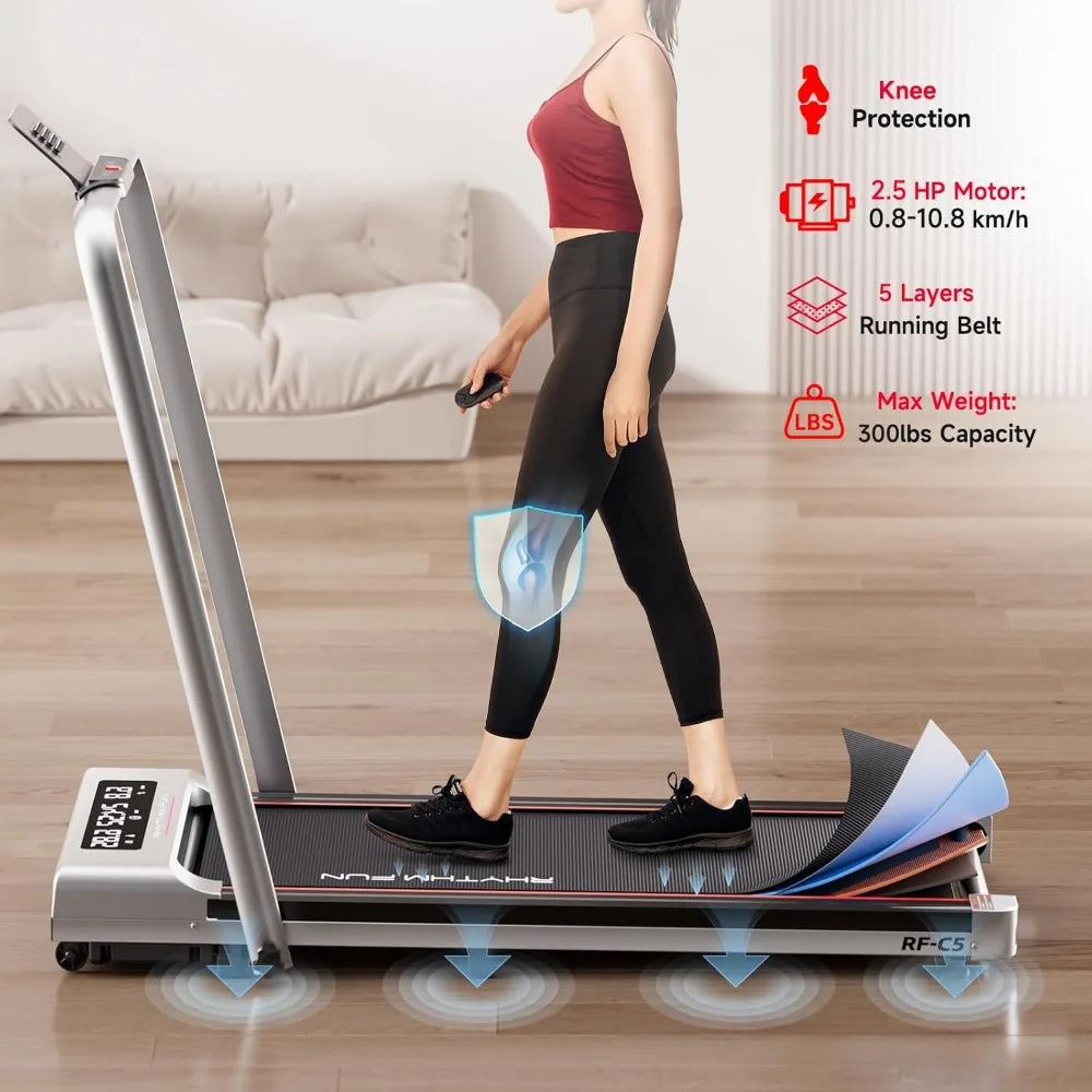 Foldable Treadmill, 300 lb Capacity Walking Pad 2.5HP Treadmill Under Desk, Folding Treadmill 2 in 1 with Remote Control